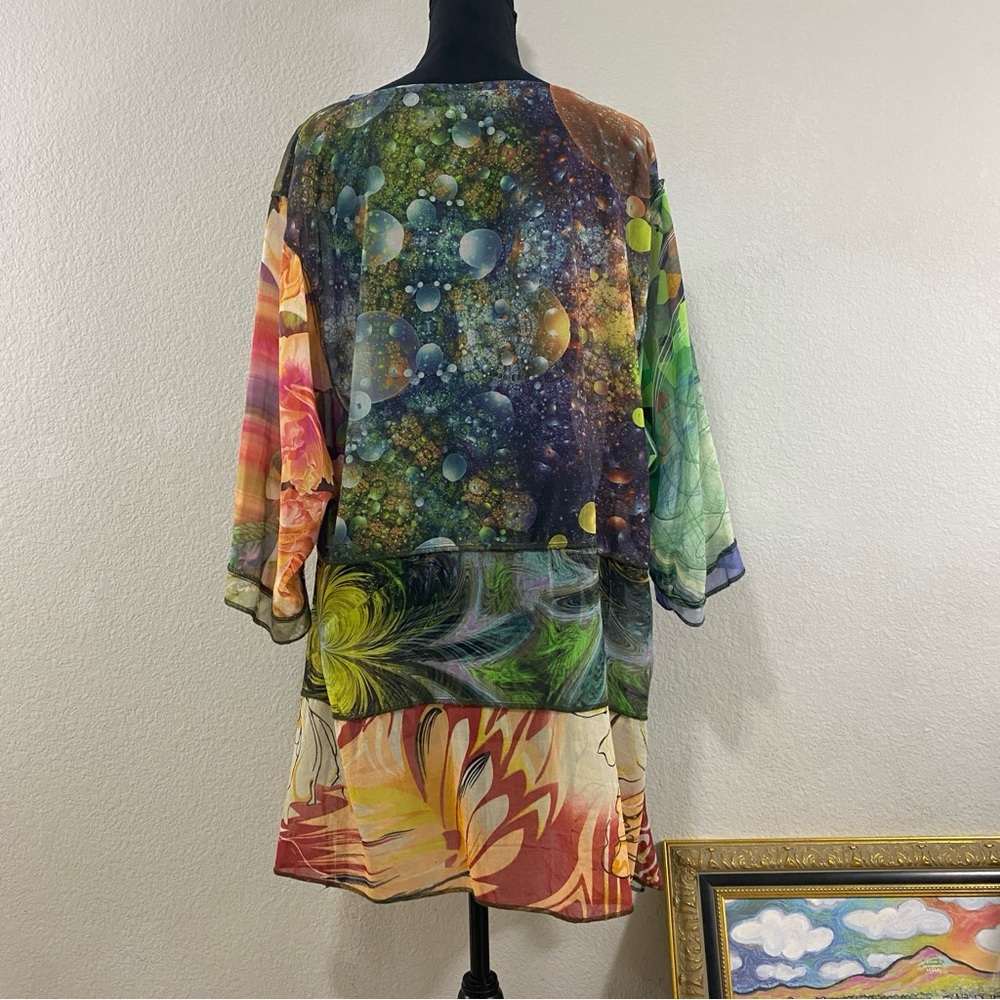 Vintage Sterling Styles Colorful Patchwork Button-Up Tunic, 100% Cotton, Artsy - Picture 5 of 8